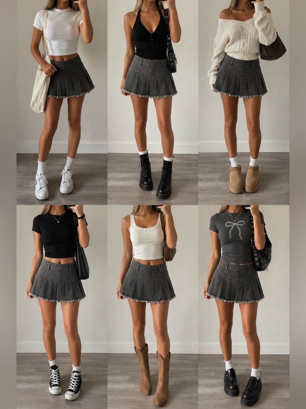 Finesse Y2K Charcoal Gray Pleated Denim Mini Skirt Raw Fringe Hem Size M